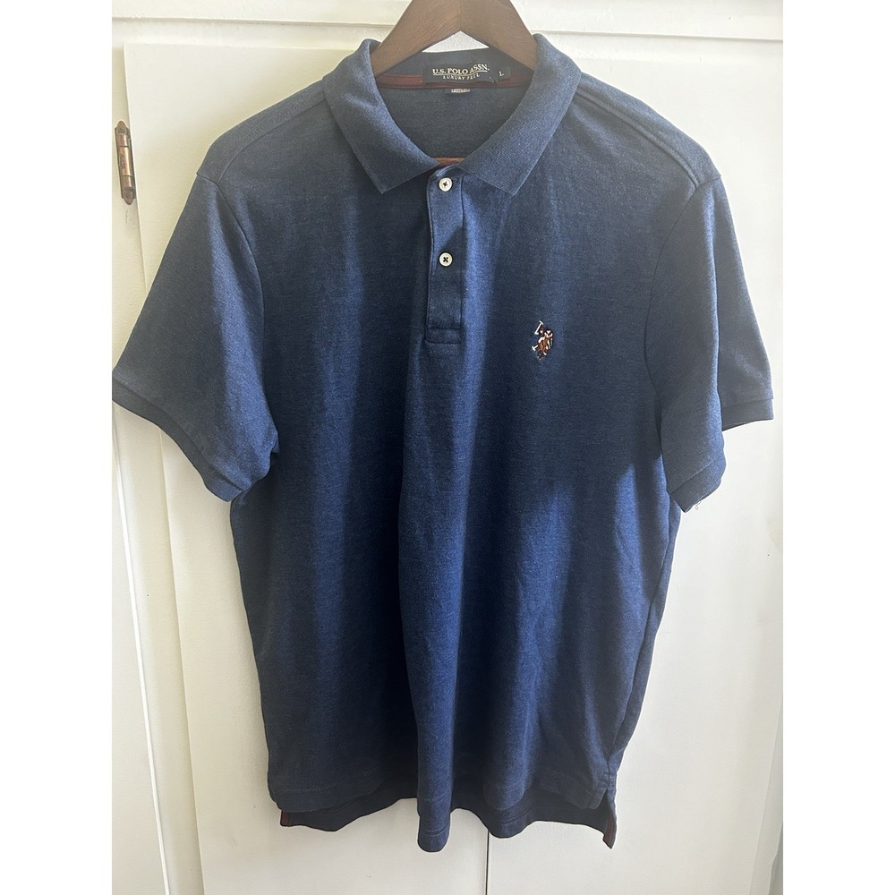 Purple Tag US Polo ASSN Luxury Feel Size L Mens Shirt, Navy Blue Double Pony